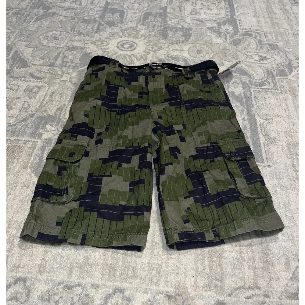 New Shaun White Shorts Youth Sz 16 Green Black Cargo Pockets Adj Waist Boys